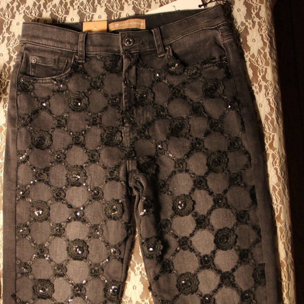 Black embroidered sequin Jeans